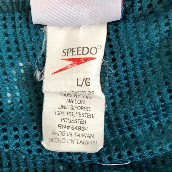 Vintage Speedo Nylon Green Floral Hawaiian Lined Swim Board Shorts Men Size L - Picture 5 of 9